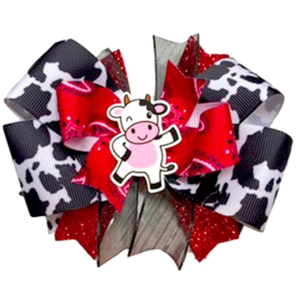 Wholesale 5pcs Cow Pattern Bow Western Cowboy Children's Hairpin